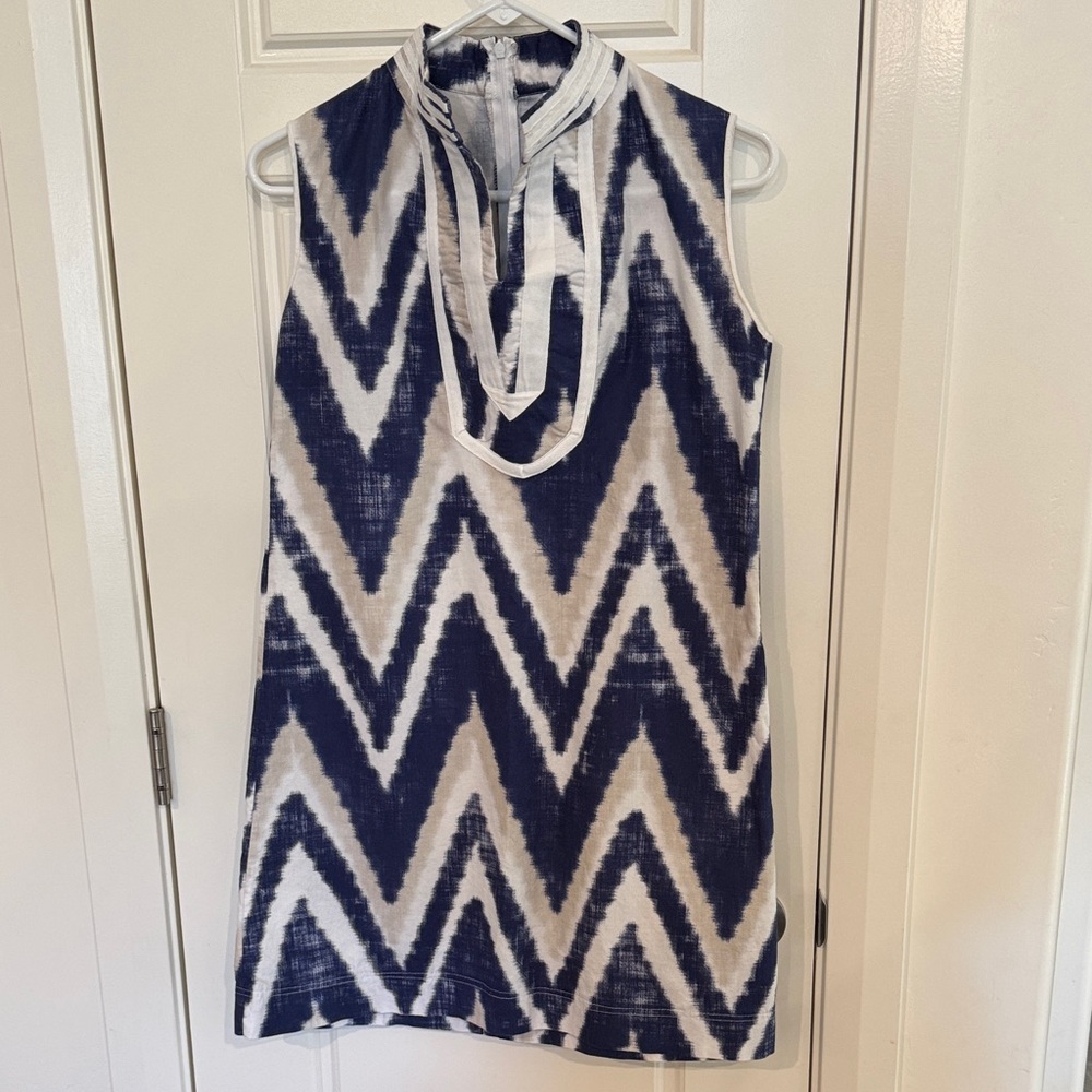 Navy and White Chelsea Gunn Chevron Dress